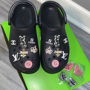 CUSTOM CROCS Black Platform with Designer Charms